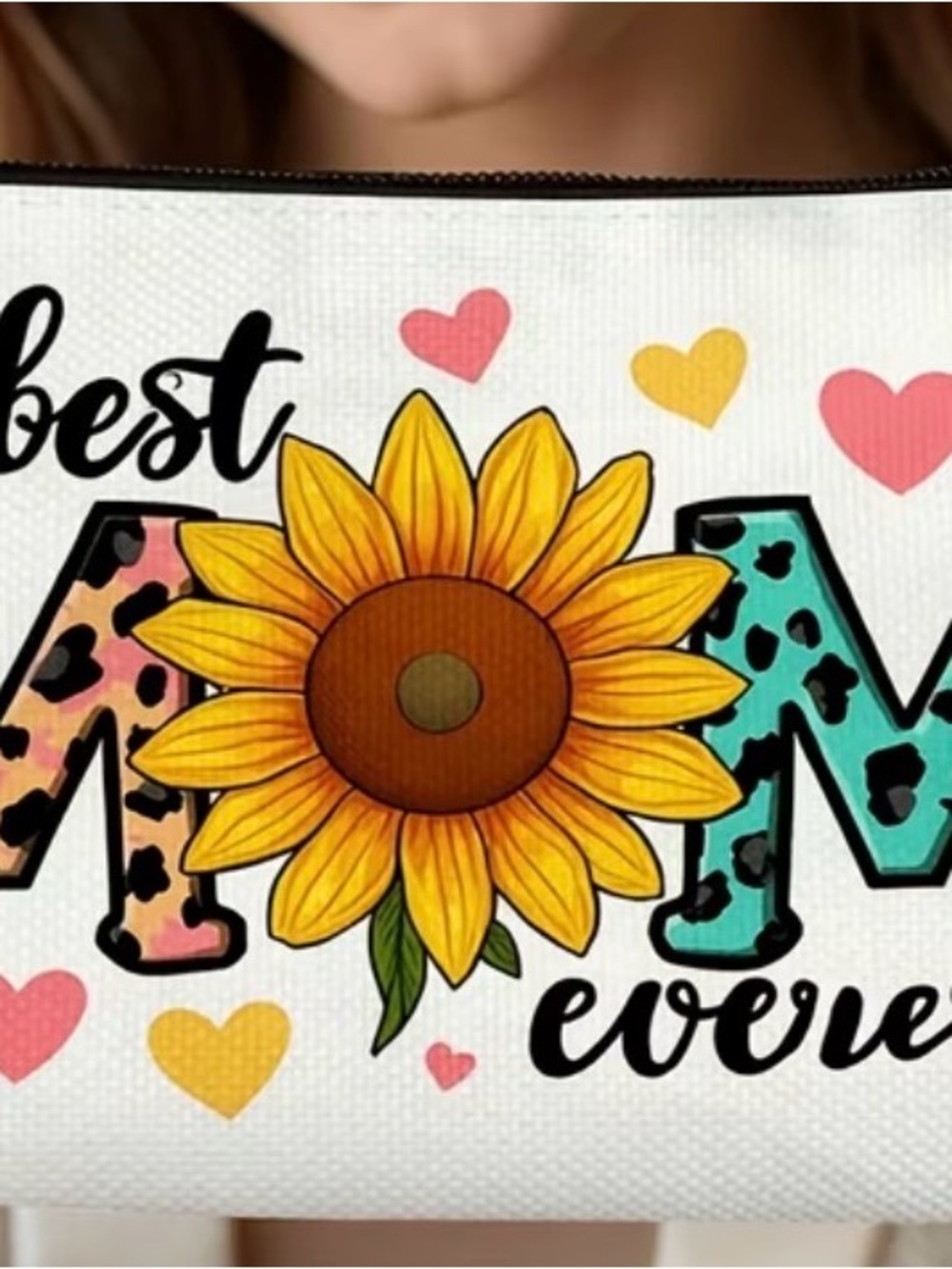Sunflower "Best Mom Ever" Pouch - Colorful Hearts
